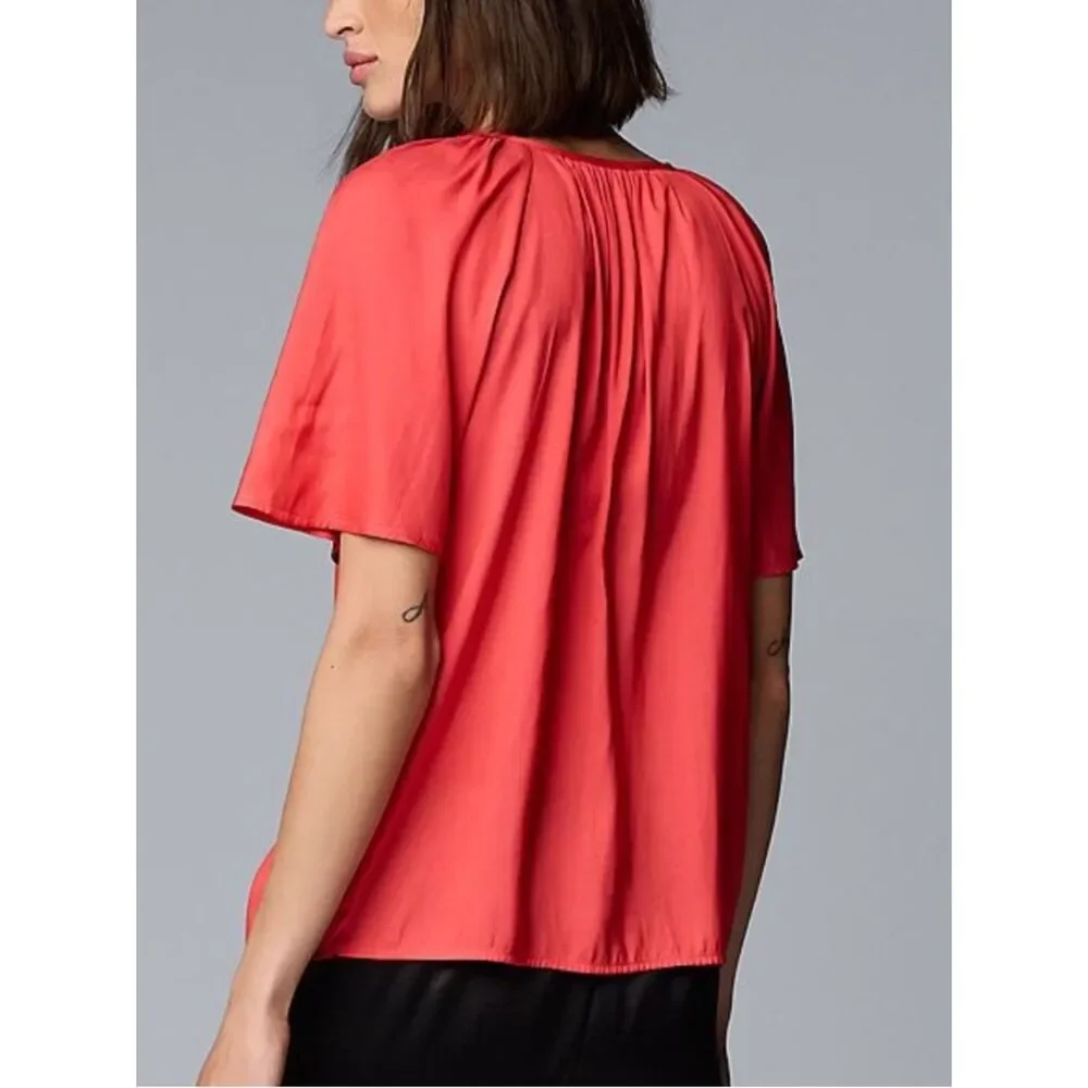 Simply Vera Vera Wang Shirred Tie Neck Short Sleeve Blouse Medium NWT